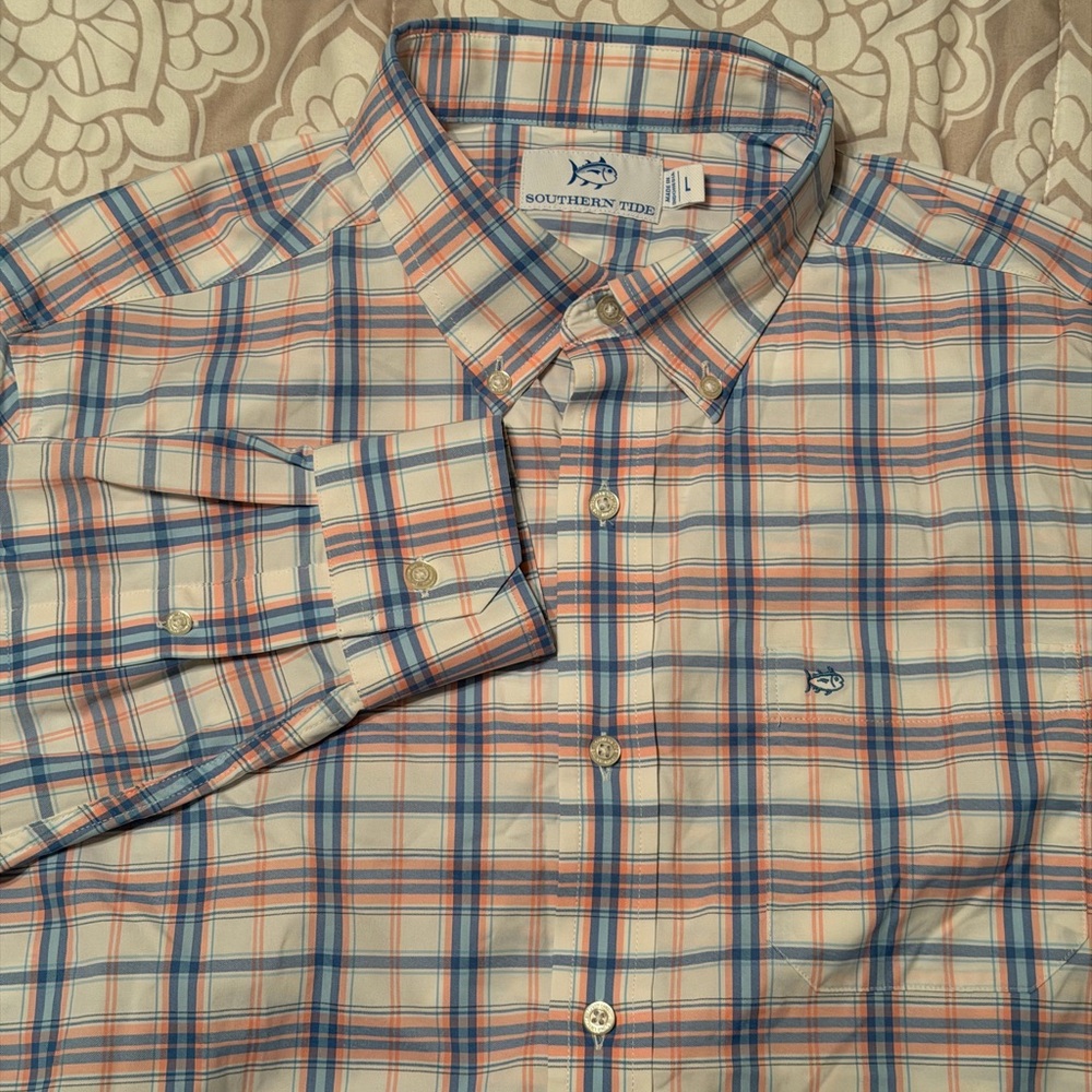 Southern Tide Men's Checkered Shirt - Blue and Orange